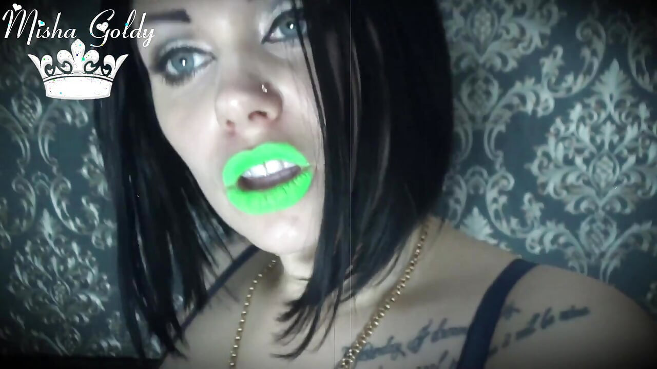 Neon green lipstick slave worship