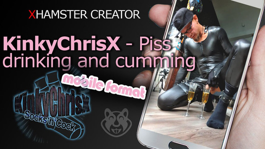 KinkyChrisX - Piss drinking and cumming in black rubber and socks WITH CUMSHOT