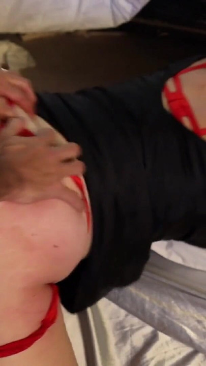 Stunning moment from "191 - White Slut, Leather Dress, Red Satin Lingerie, Rimming, Blowjob, Fuck"