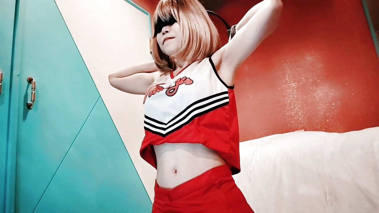 A cute busty married woman exercises 2 in a sexy cheerleader costume. Home made amateur Private Shoot