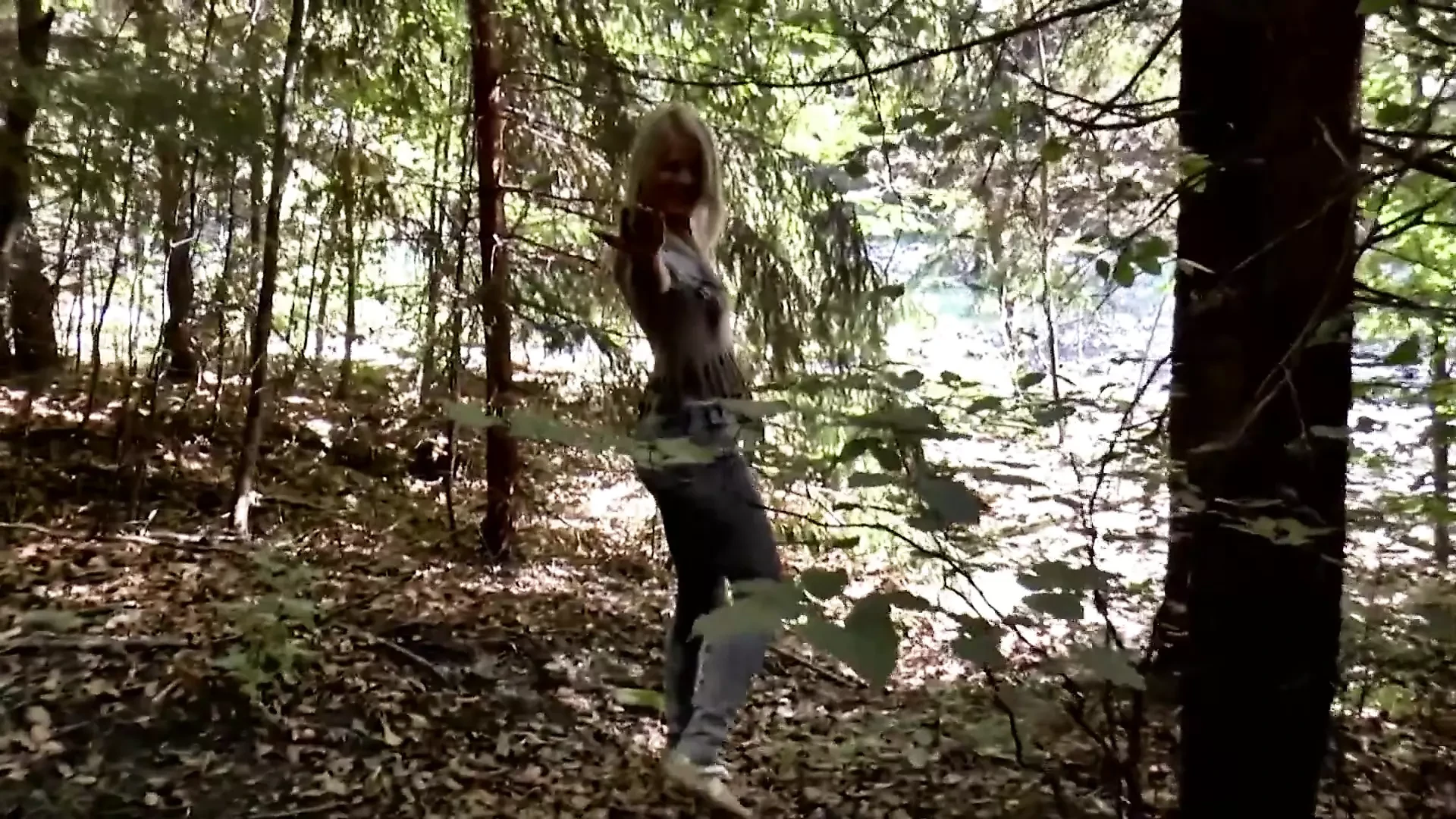 Pretty blonde babe gets horny pussy fucked in the woods and cum swallow
