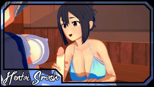 Ami Asai faz um boquete em futa uzaki e engole seu esperma.