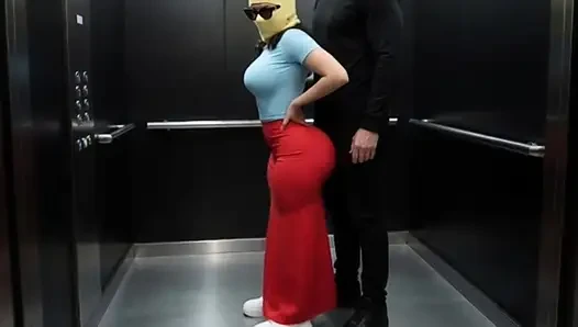 Stepdad Pressing His Petite Big Ass Stepdaughter in the Elevator