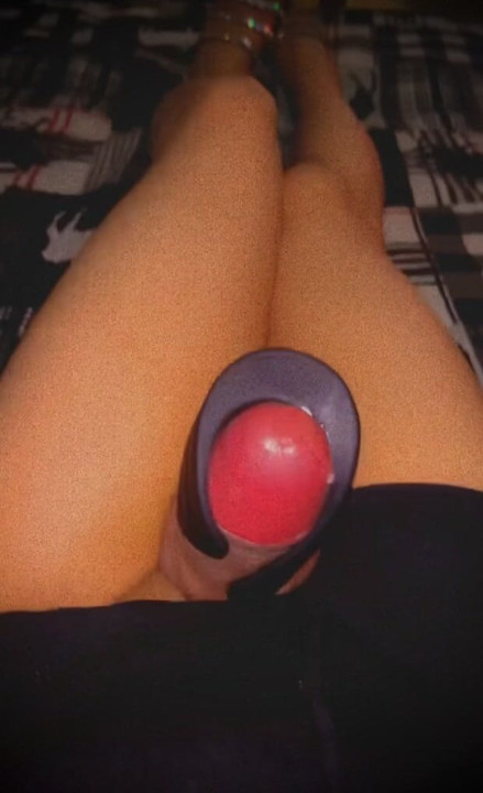 Closeted-Sissy wearing girlfriends shorts and sandals and cumming