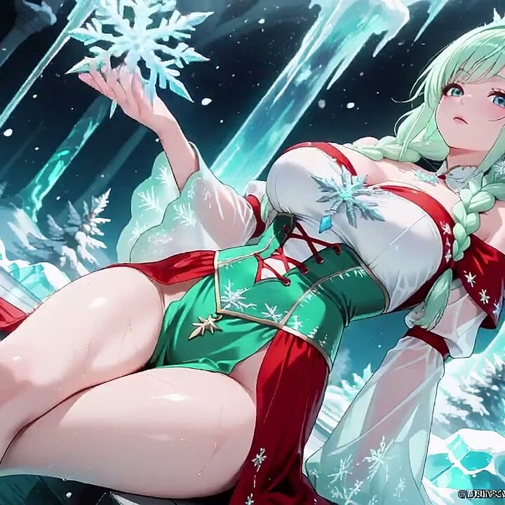 Green-haired Goddess in Red Gown Kneels in the Crystal Hall, Magic Spells & Sensual Glances!