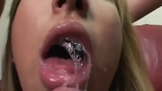 Drooling Cum Tongue Lick - Blonde Slut's Sloppy Cleanup