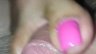 Cerrar toejob rosa uñas de los pies