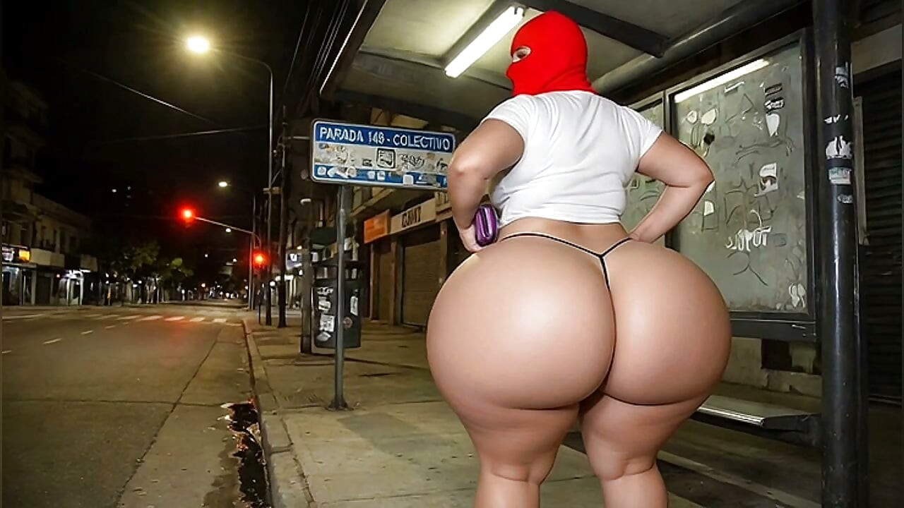 Big Ass Latina Waiting for the Bus in Tight Leggings