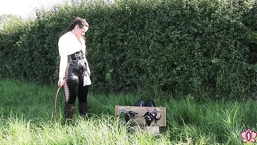Slave Mila Endures Clamps, Whipping, and Humiliation in the Field for Vivienne L'amour's Delight