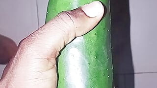Black dick fuck a cucumber cum