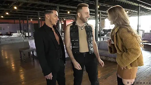 Wild tattooed babe double teamed by hot gay couple in bi threesome - BiPhoria