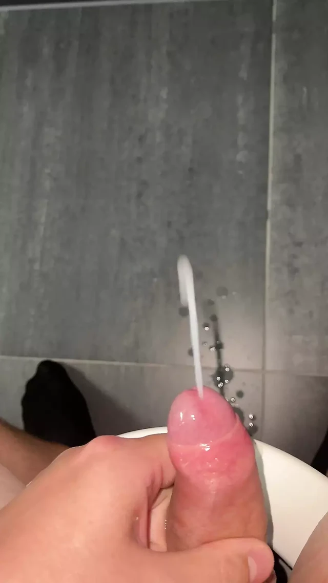 Huge powerful cumshot from the toilet