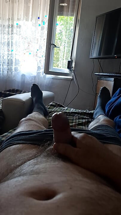 Cum on bed.