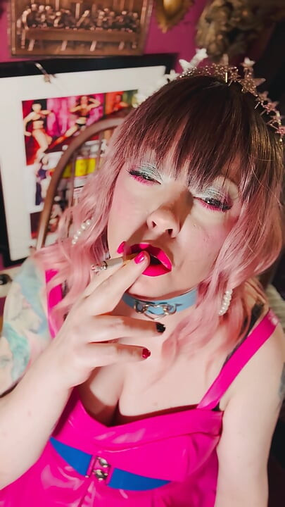 Tina Snua Is Stunning In Pink Leather & Chain Smoking - BBW OMI OME Snap Inhales Drifting Smoke