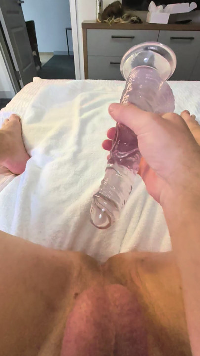 Lily's 10 inch dildo feels so good in her boi pussy