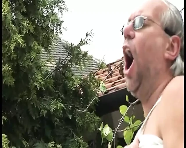 Mature German whore fucked on the balcony