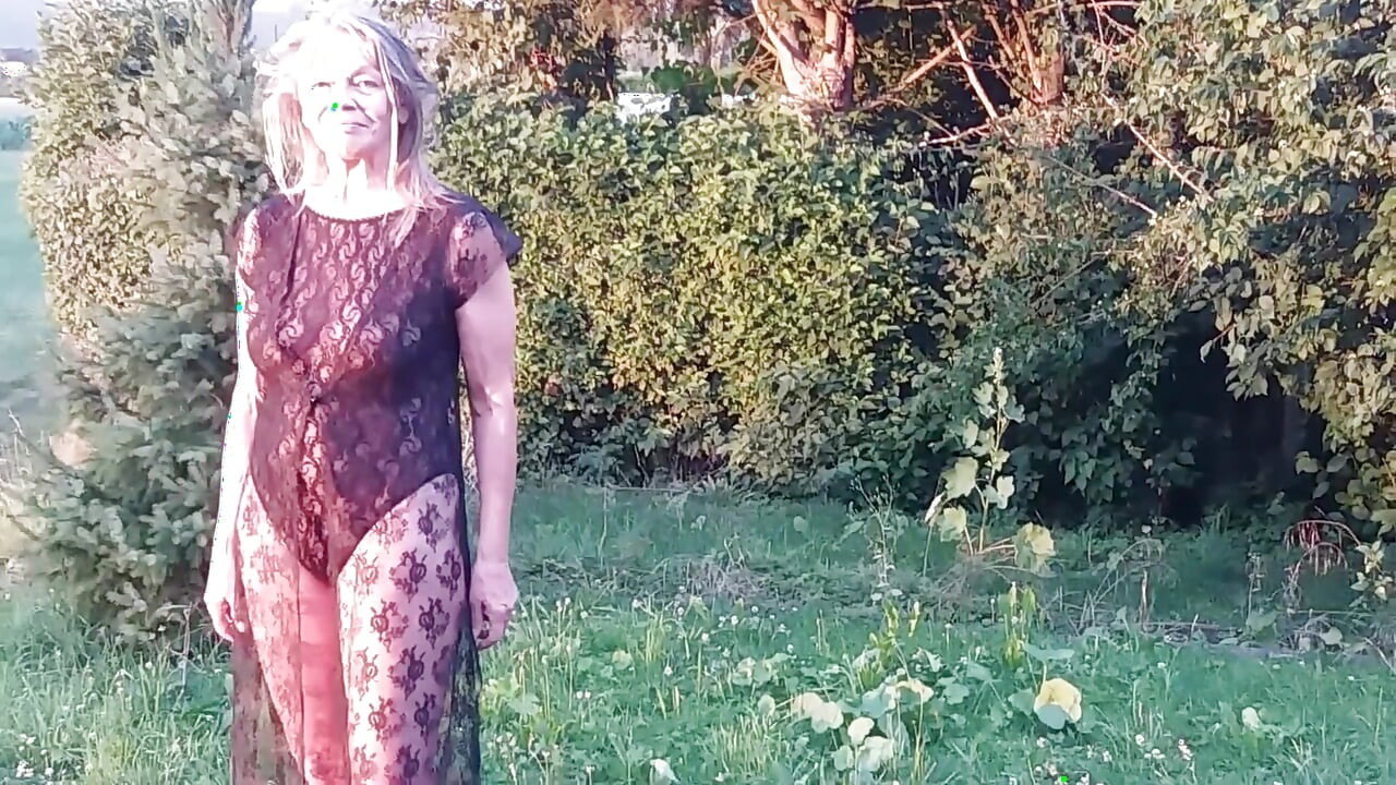 Granny Is Wearing a Sheer Bodysuit Outside