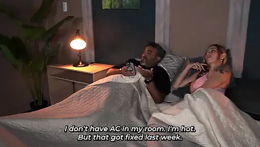 MILF woman ends up getting fucked by her muscular stepson right in front of her husband