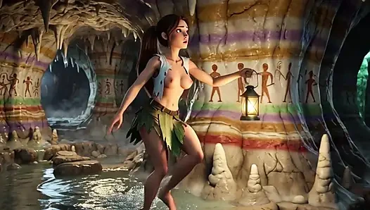 Lara Croft Discovers Amazon Treasure and Embraces Beautiful Blonde Ancestral Spirit in the Golden Caves