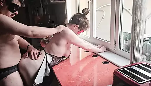 Fuck quickly in the kitchen when the plumber comes to check if his wife needs a dick