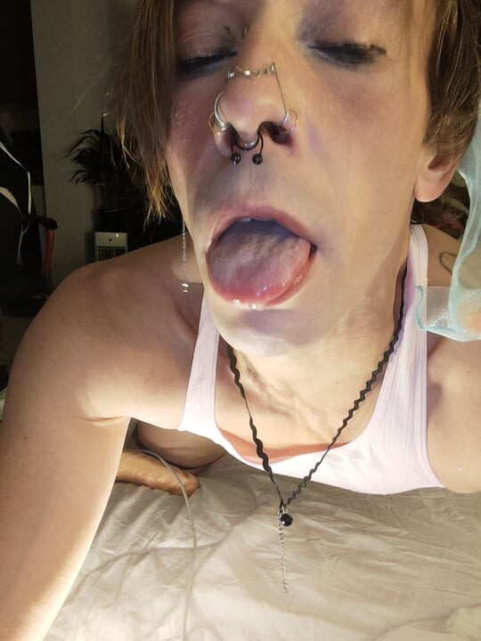 Sissy femboy - legs up, mouth open, ready to be used