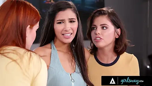 GIRLSWAY - Petite Redhead Maya Kendrick Seduces Gianna Dior While Adriana Chechik Watches In Shock