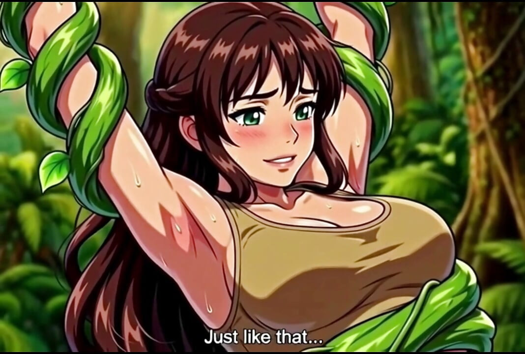 Explorer girl bound in teasing vines that give her  Bound in teasing vines that  intimate pleasure