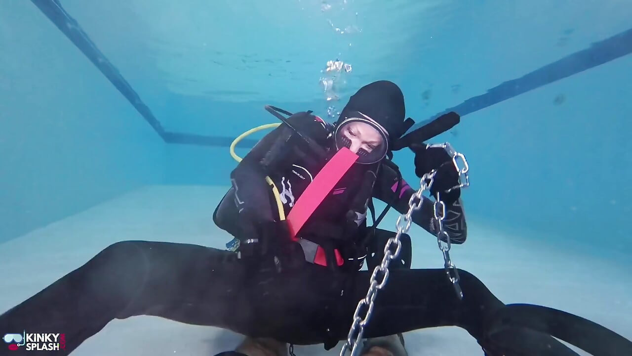 Underwater Scuba Slave Training - Dominated in Chains & Wetsuit Edging