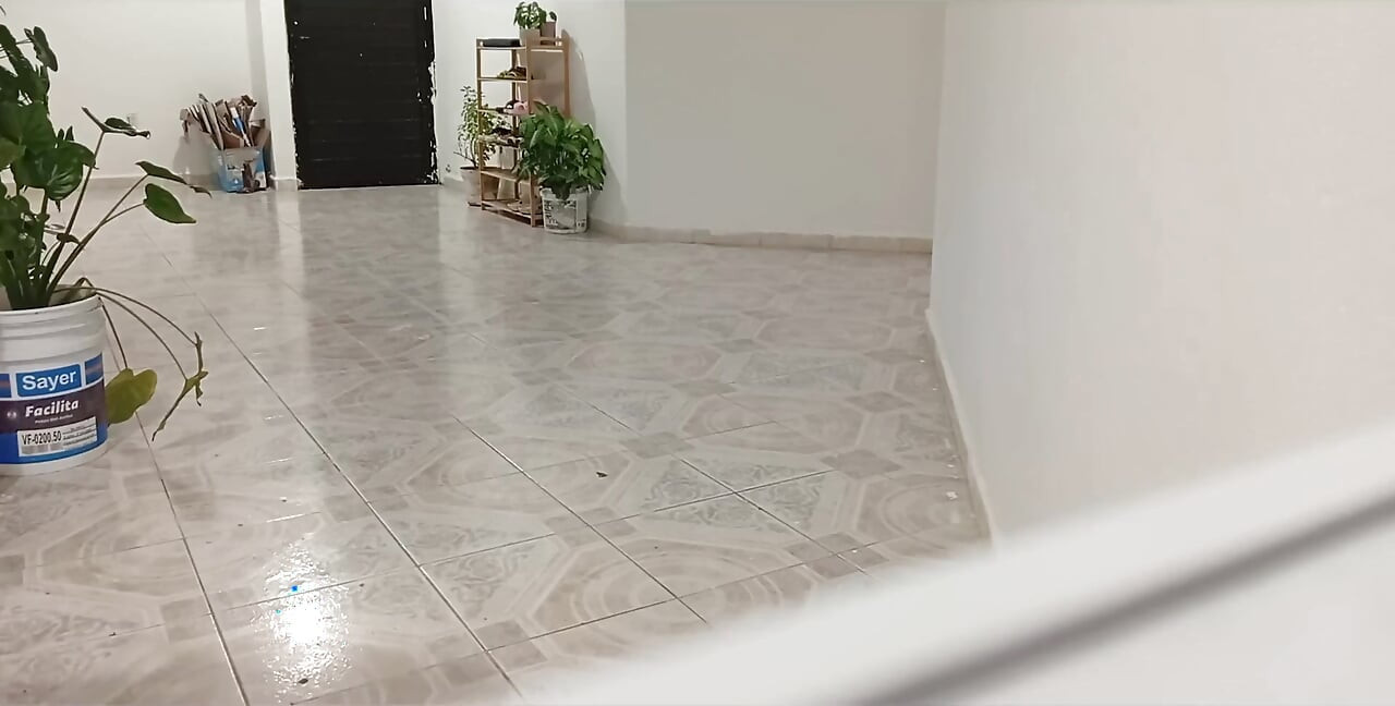 Chubby Neighbor Cleaning Her New Apartment