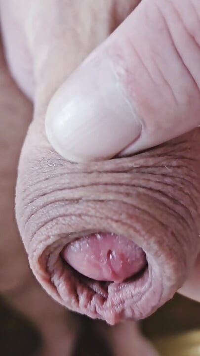 Horny uncut guy playing with long foreskin precum and cumshot