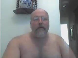 Harige naakte stiefvader op webcam