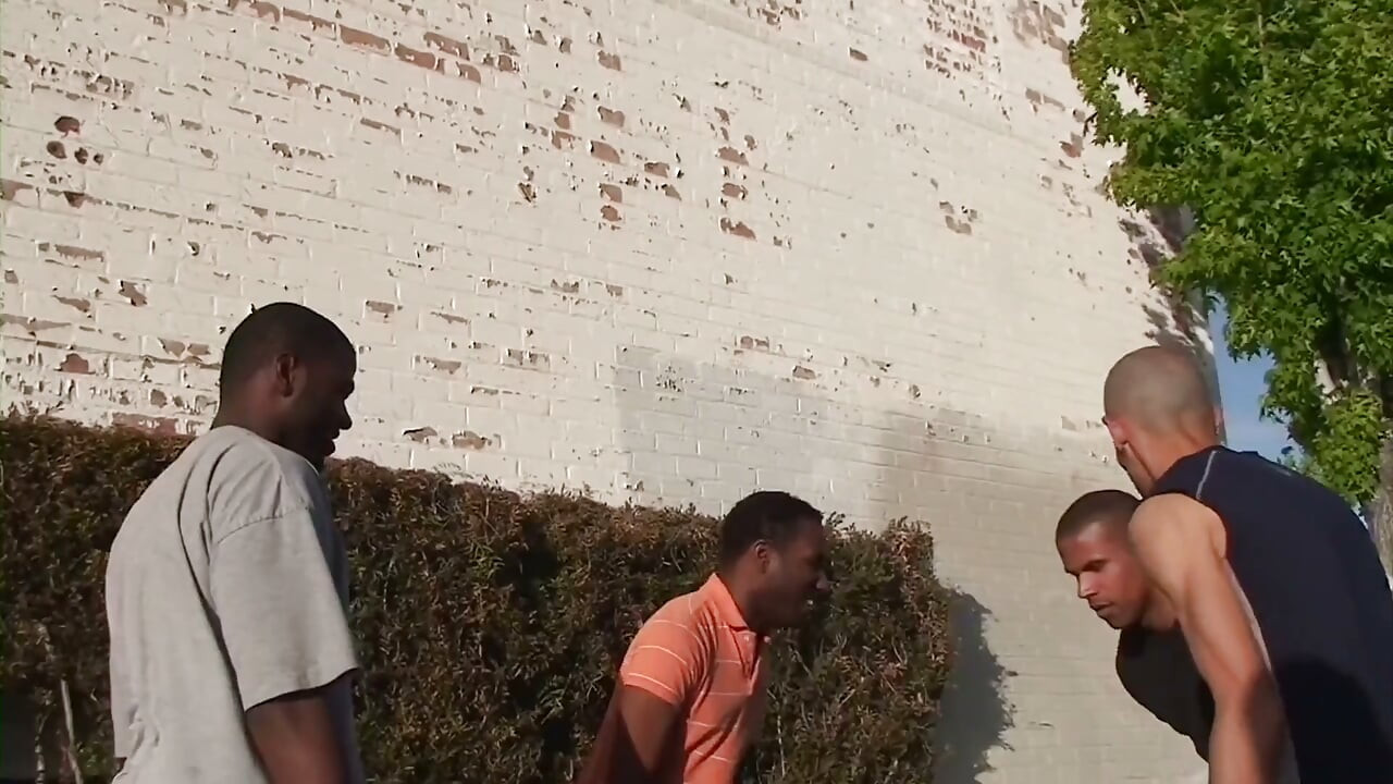 Chocolate gay dudes slam white butt hole