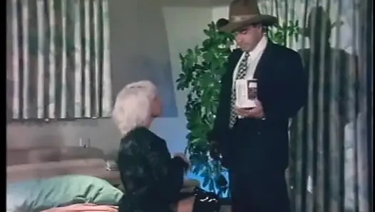 Cowboy licks ice cream off blonde slut's tits then she blows him