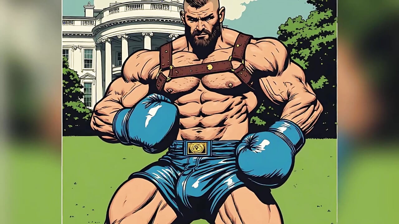 White House Lawn Fighter Bulge Comic Style Art