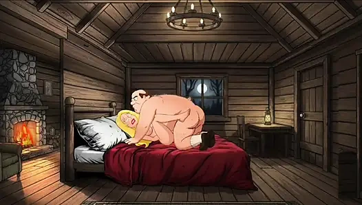 Девушка-студентка наслаждается сексом в лагере. Мультяшная пародия на ужасы