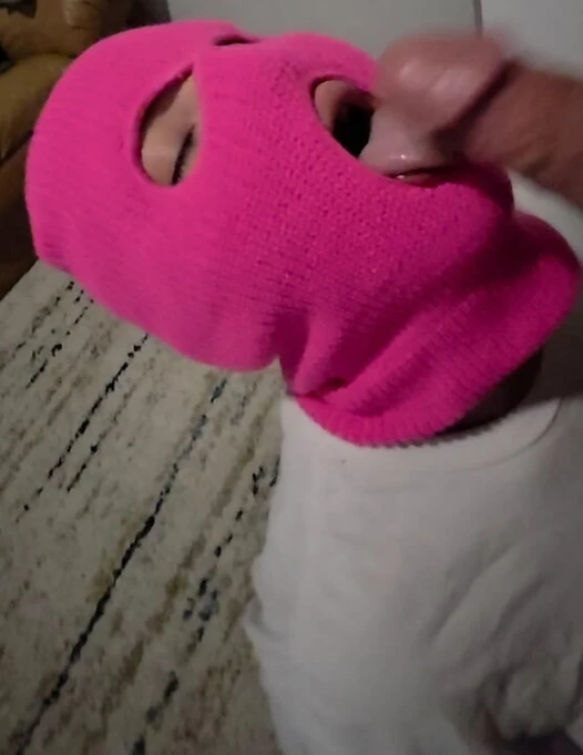 Homemade POV: Mysterious Girl in Pink Ski Mask Sucks Huge Dick