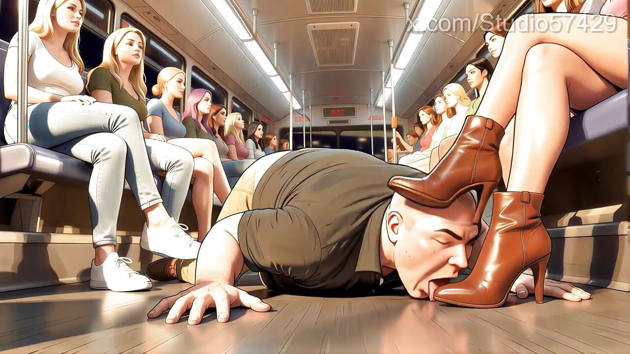 Shoe Pervert Licks Women's Shoes on a Crowded Bus
