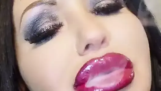 Mia Milf, smoke fetish, Vape Mind fuck in bright red lipstick