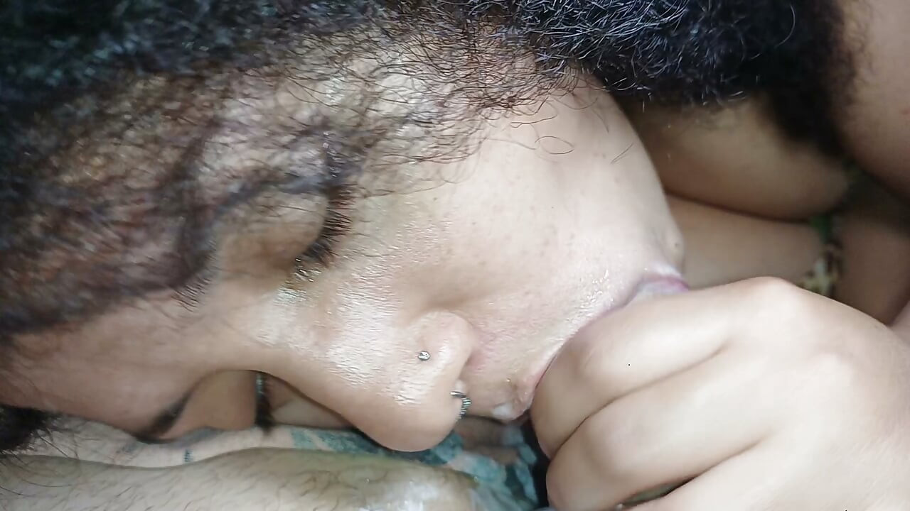 Surreal POV Close-up: Two massive loads slowly overflowing from her mouth-1.She swallows,2.Facial.