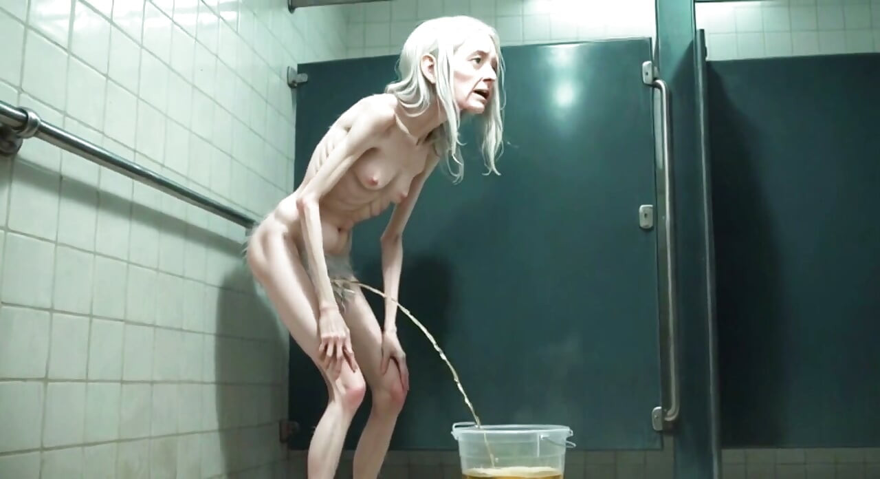 Old Granny Public Pissing in Bucket - Hairy Wet Pussy & Real Orgasm