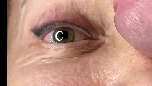 Milf extremely close up cumshot on eye orgasm
