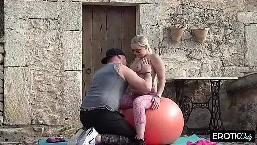 Outdoor Exercise Ball Gangbang with Dripping Creampie Overload