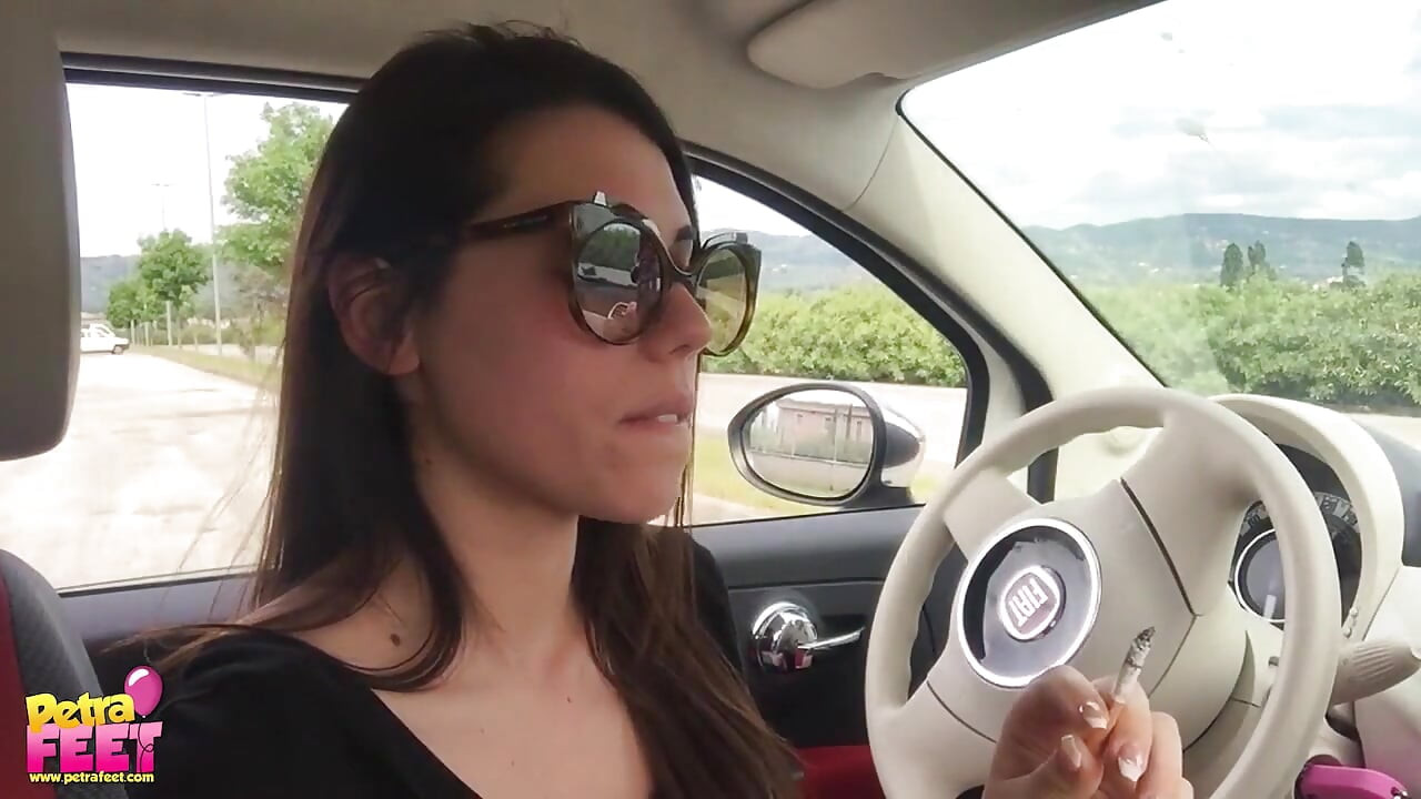 Smoking in the car with hot teen