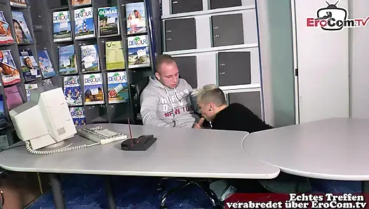 German short-haired stepmom seduces her stepson in the office