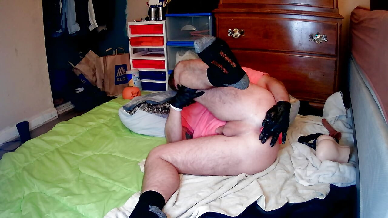Warming up with pink and blue dildos