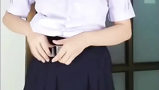 A sexually aroused high school girl was playing with her genitals using a vibrator in front of the school bathroom. RealThaiSolo