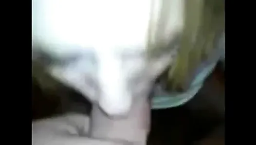 Blonde hottie riding huge dildo while sucking cock