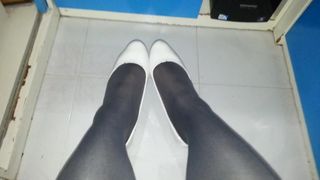 White Patent Pumps with Grey Pantyhose Teaser 4