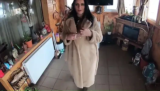 Golden Dress, Fur & Smoking Hairy Pussy, Deep Blowjob & Hard Doggy on a Freezer