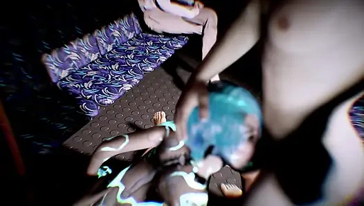 Mavi robot kız otobüste üçlü sekste sert sikiliyor